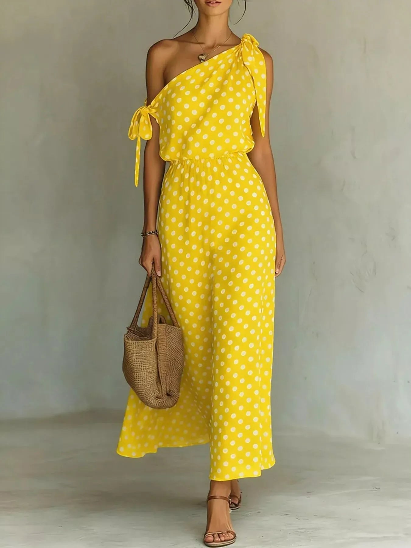 Vestido largo Celeste con lazo y hombros descubiertos