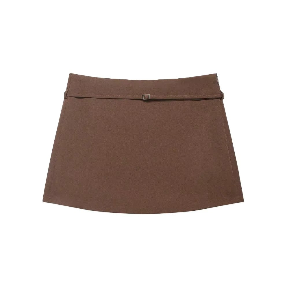 Falda pantalón de color liso para mujer con cinturón y cremallera lateral