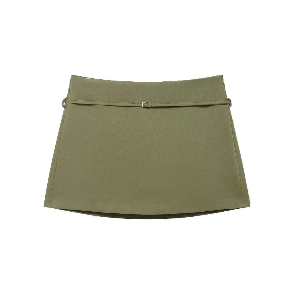 Falda pantalón de color liso para mujer con cinturón y cremallera lateral