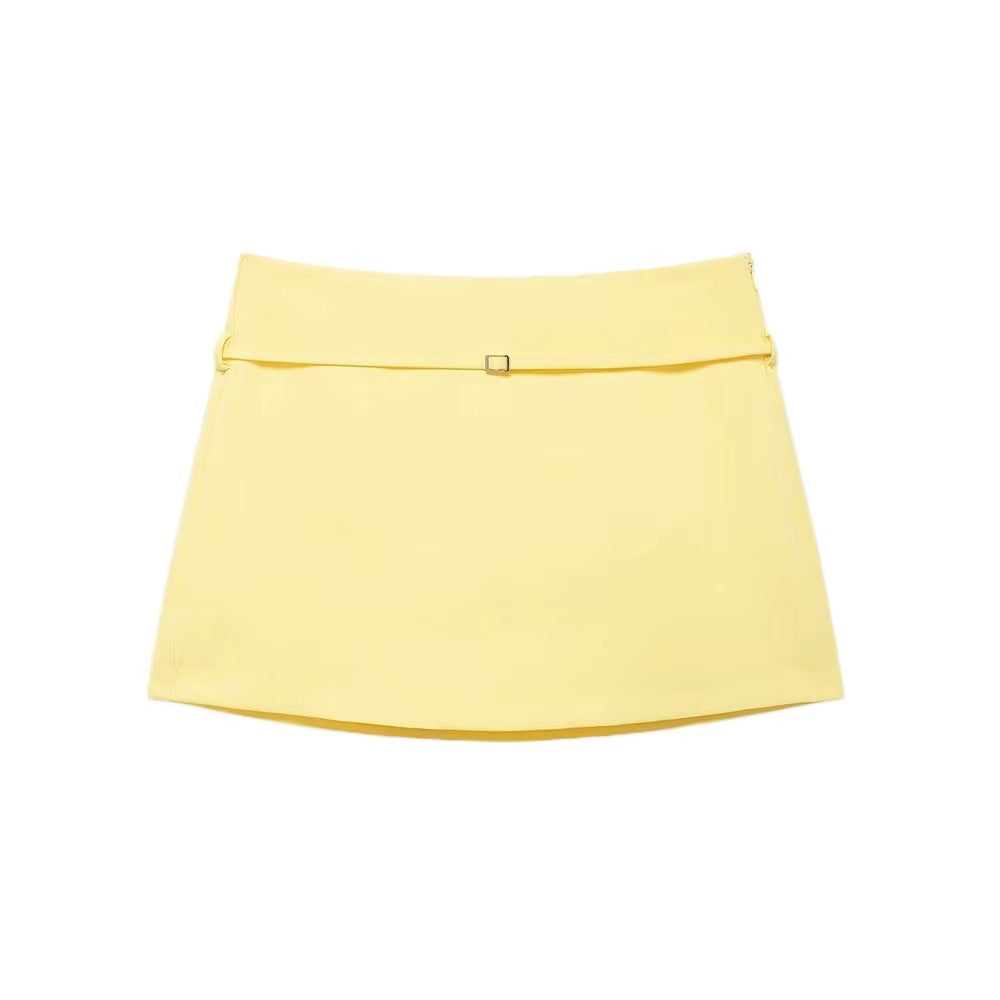 Falda pantalón de color liso para mujer con cinturón y cremallera lateral