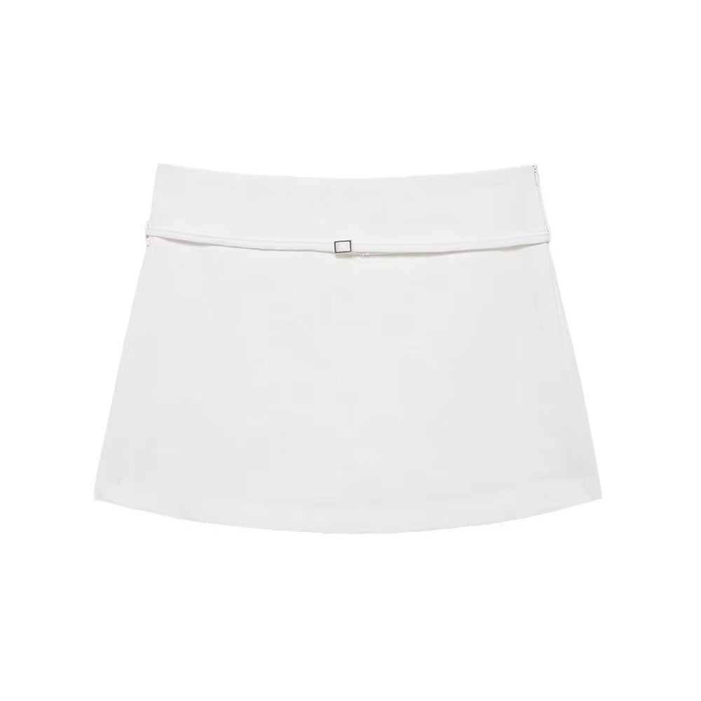 Falda pantalón de color liso para mujer con cinturón y cremallera lateral