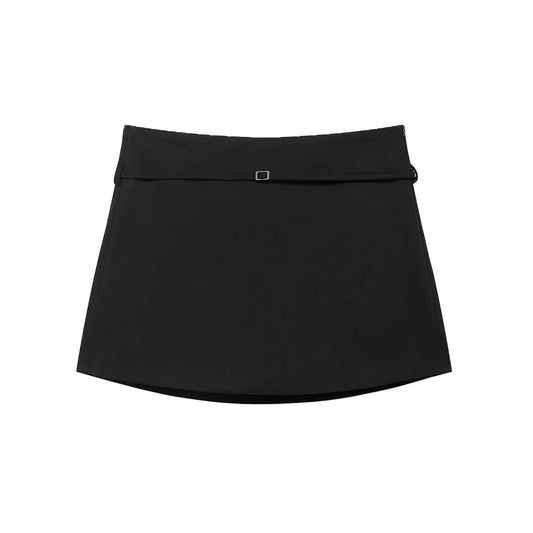 Falda pantalón de color liso para mujer con cinturón y cremallera lateral