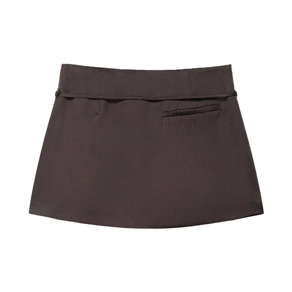 Falda pantalón de color liso para mujer con cinturón y cremallera lateral