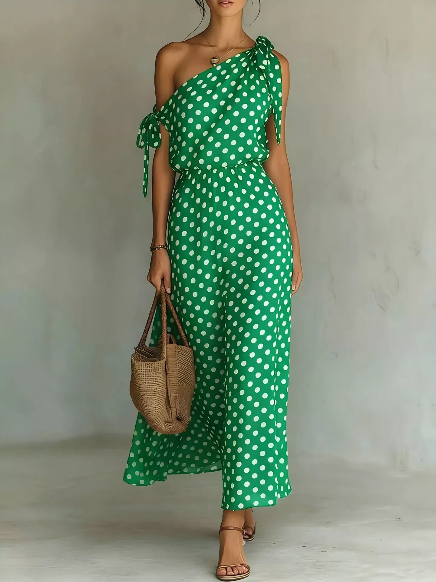 Vestido largo Celeste con lazo y hombros descubiertos