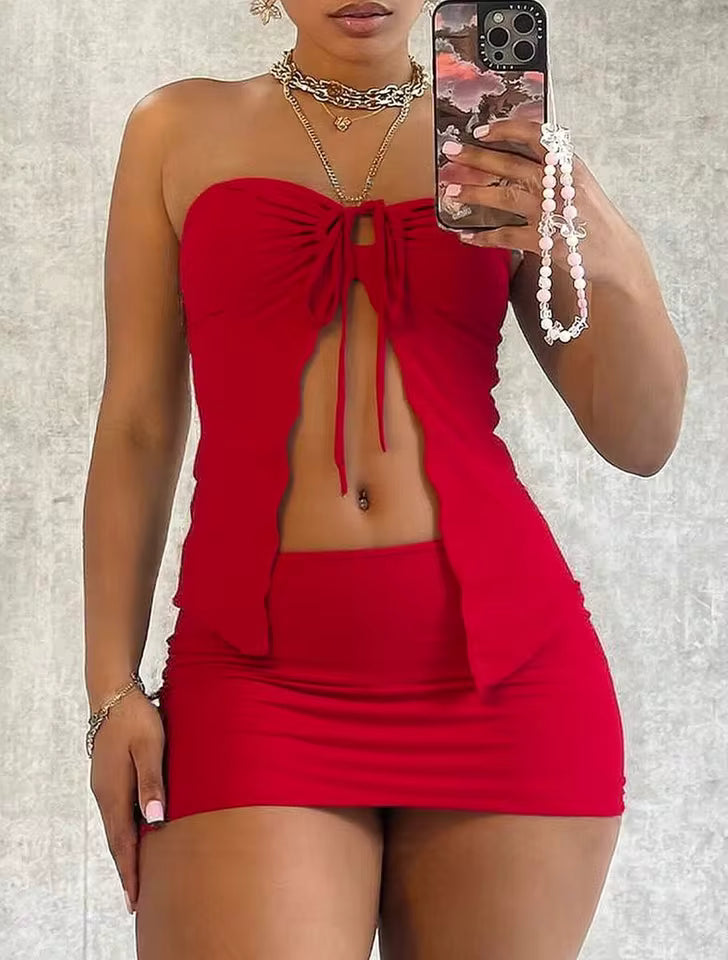 Conjunto de dos piezas de falda y top de tubo