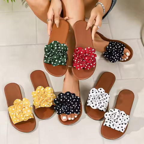 Sandalias Planas para Mujer con Diseño de Puntos, Lazo de Mariposa