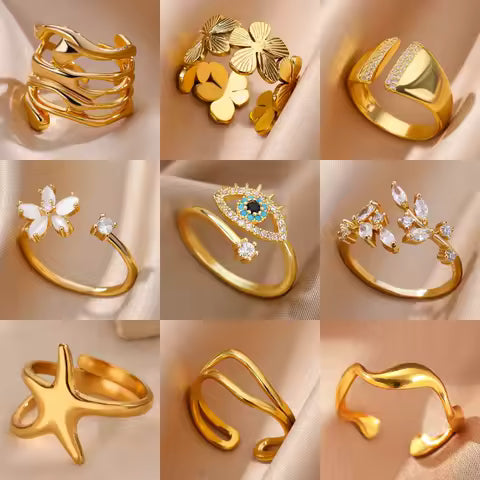 Anillos de acero inoxidable 316L para mujer, Color dorado, nunca se decolora, anillos clásicos de lujo, anillos de boda para parejas, joyería