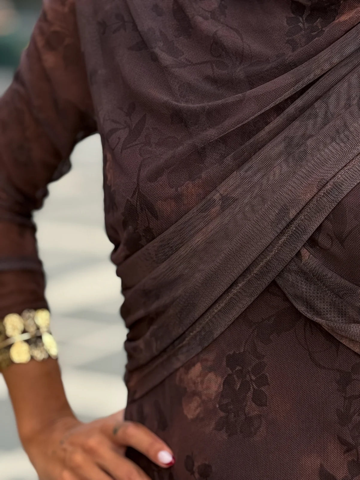 Vestido Margot | Midi Drapé en Malla Chocolate